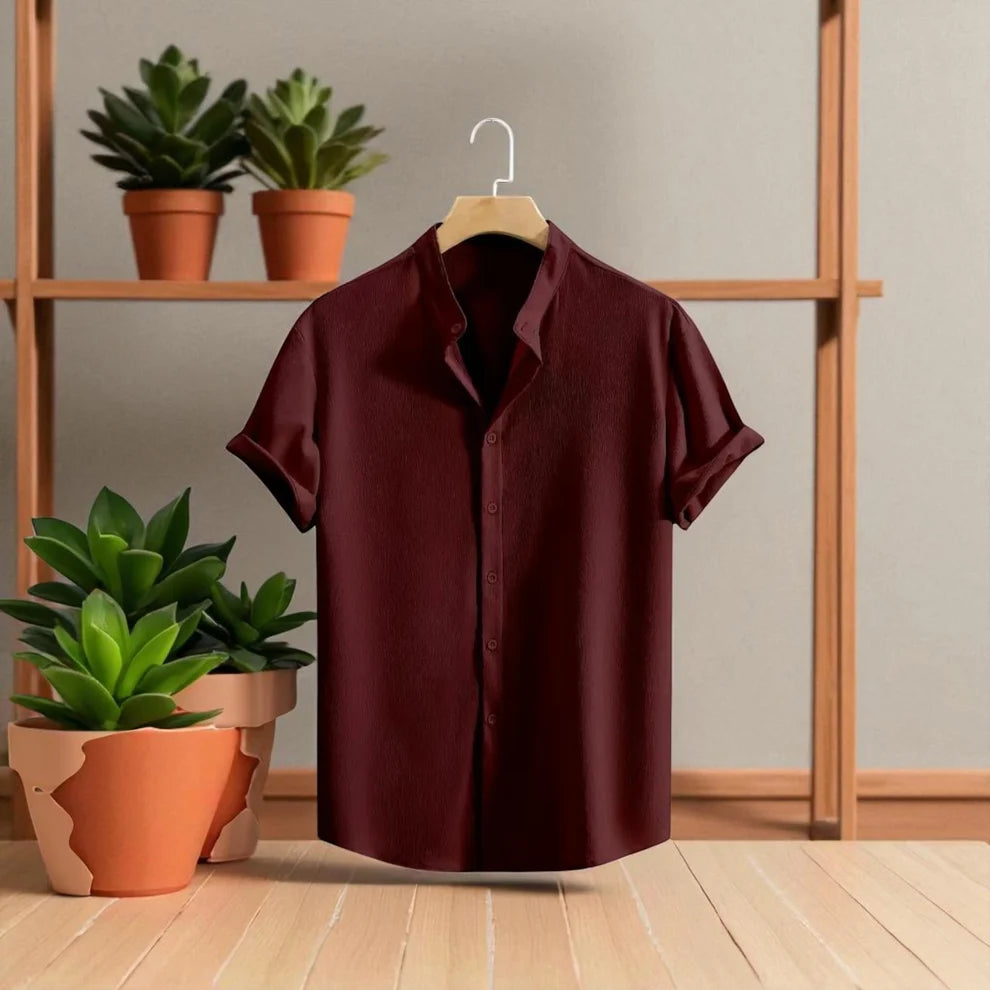 Swich Cotton Half Sleeve Shirt- Maroon