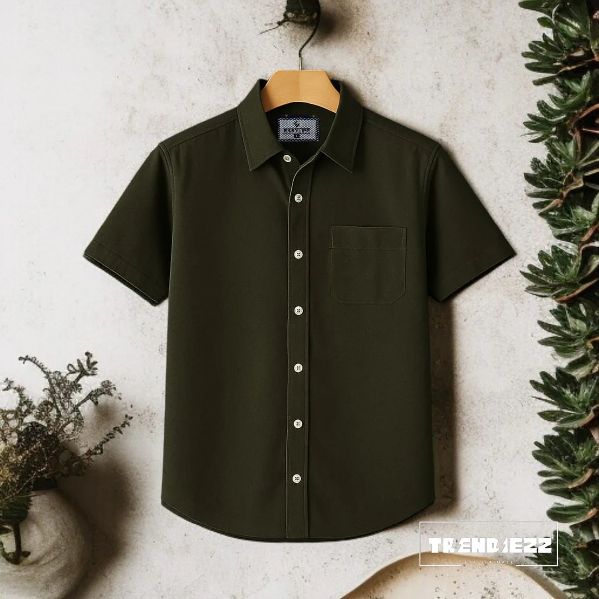 Casual Short Sleeve Shirt - Olive