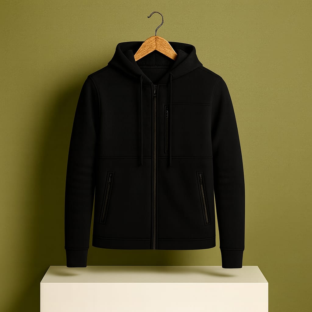 Men's Arms Full Zip Hooded Jacket - Pure Black