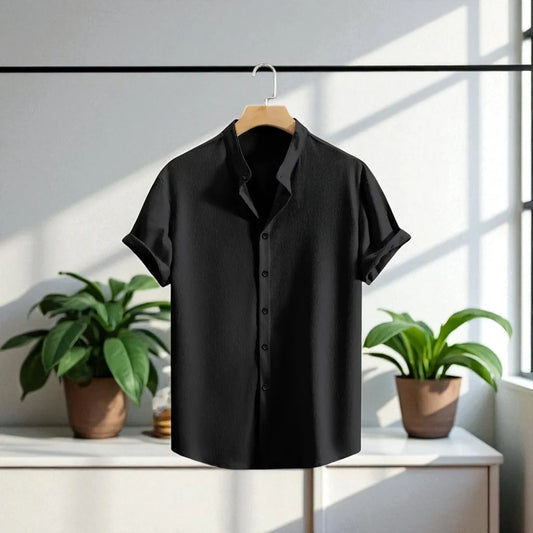 Swich Cotton Half Sleeve Shirt- Pure Black
