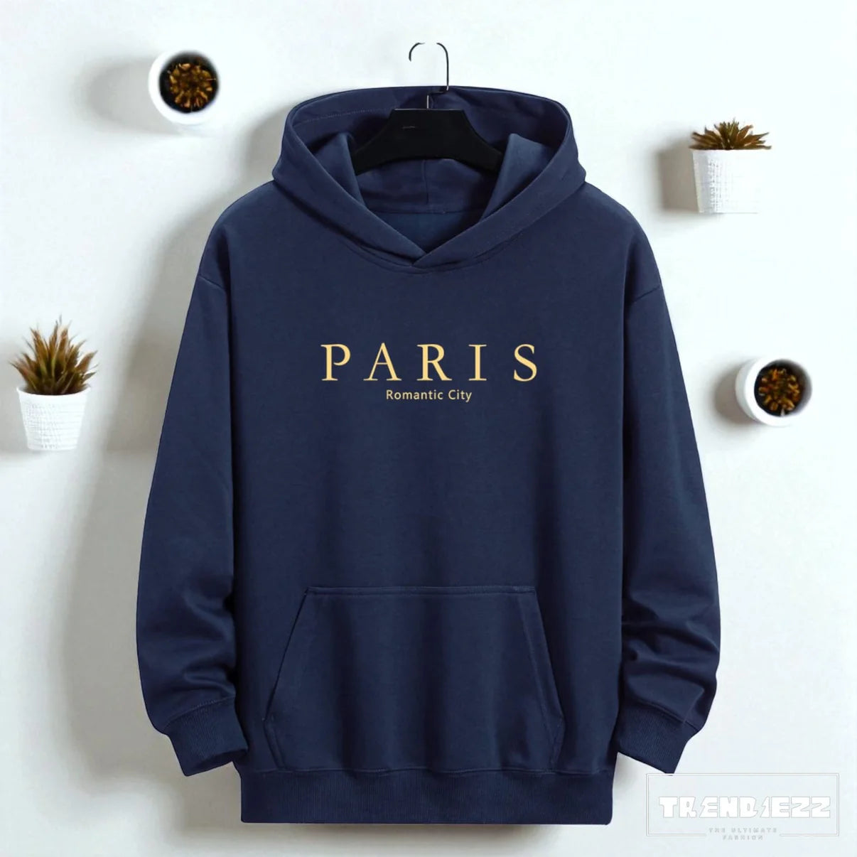 Men's PARIS Pattern Hoodie - Navy Blue