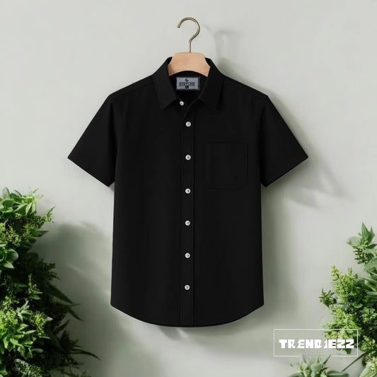 Casual Short Sleeve Shirt - Pure Black