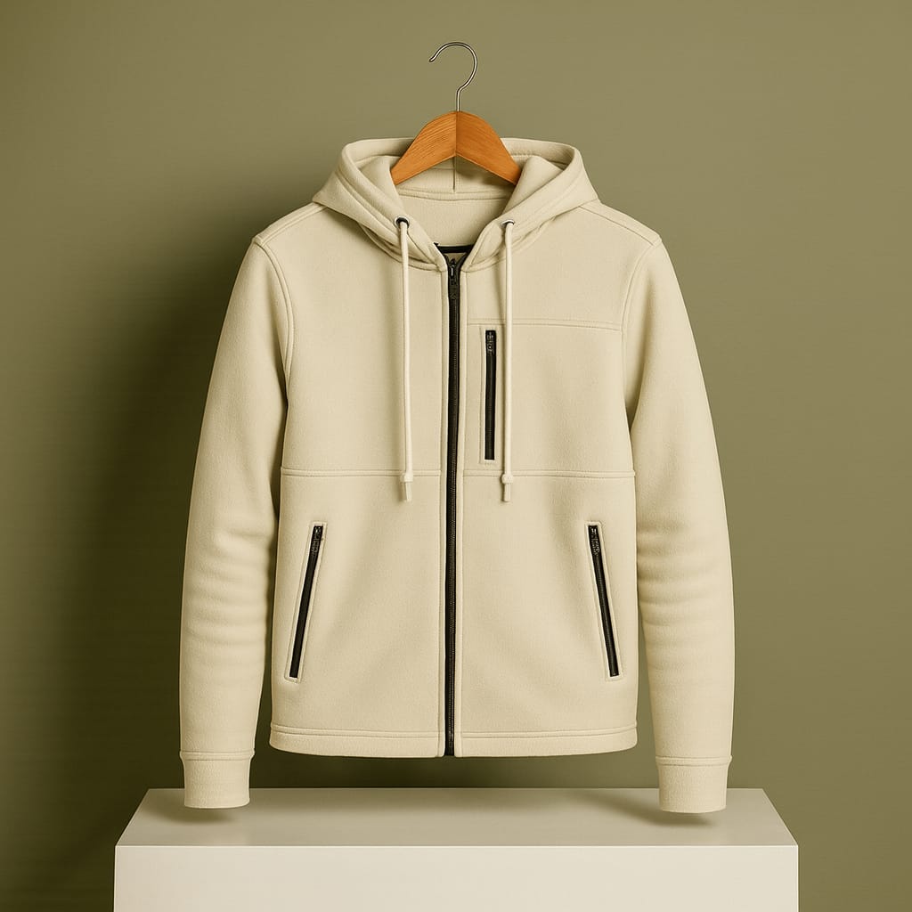 Men's Arms Full Zip Hooded Jacket - Cream