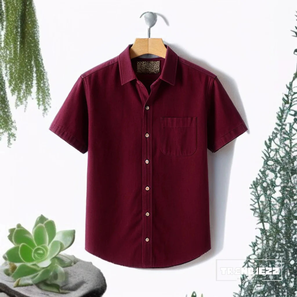 Casual Short Sleeve Shirt -Maroon